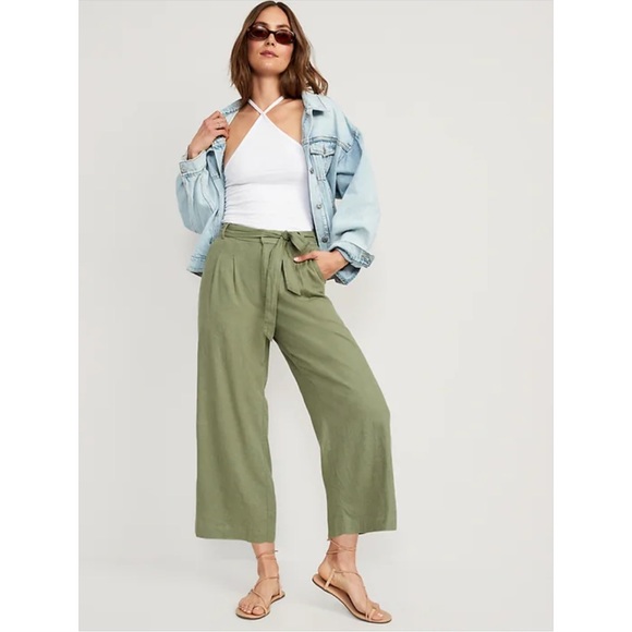 NWT Old Navy High-Waisted Linen-Blend Cropped Wide-Leg Pants - Picture 1 of 8